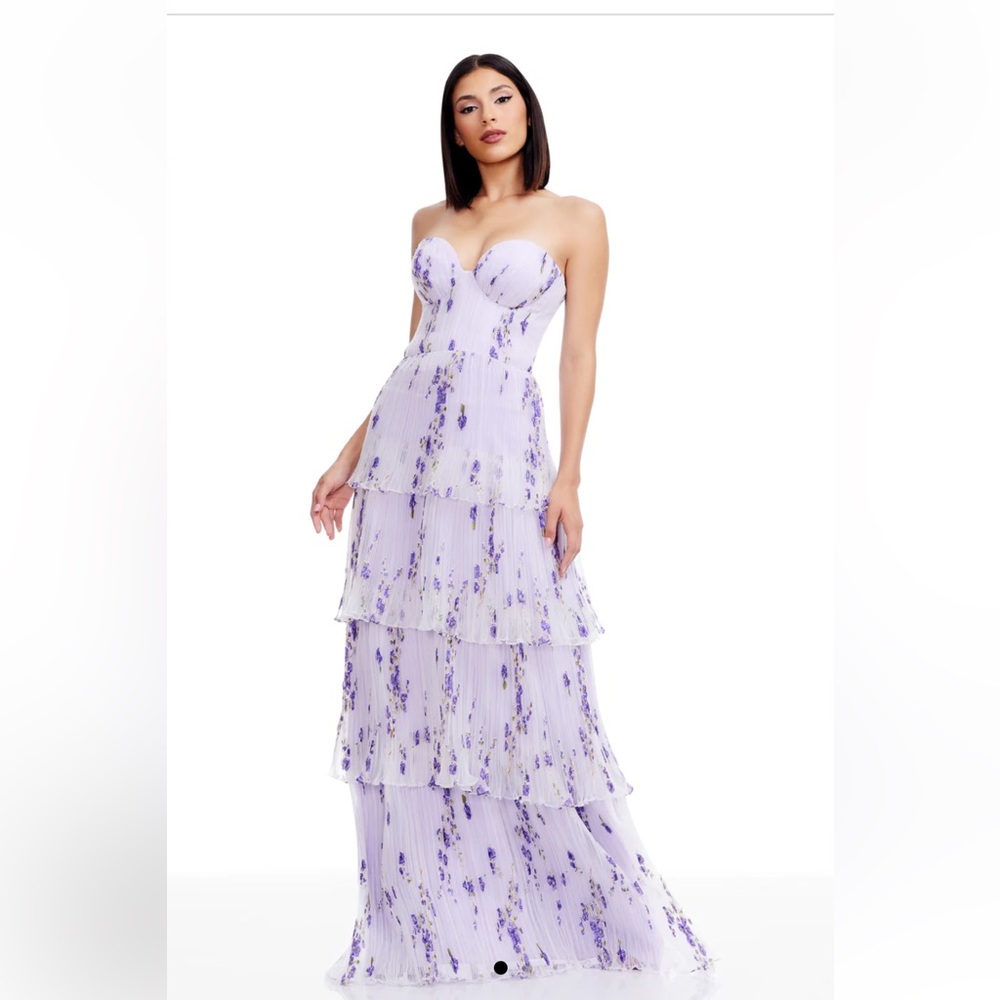 Dress The Population “layana” Organza Gown,wisteria Multi,sz XL=12,New, $448